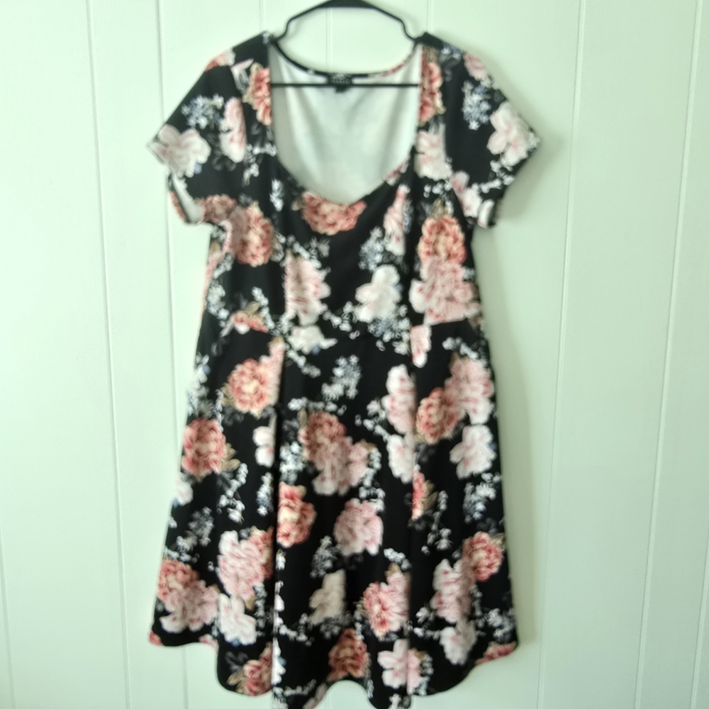 Torrid Black and Pink Floral Midi Dress